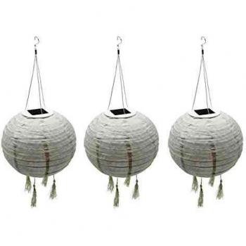 Conjunto de 3 lampions solares HIMALAYA Ø30cm - Beige, crema y LED blanco cálido