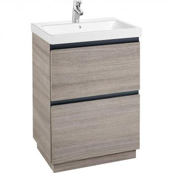 Mueble de baño Roca Lander con 2 cajones y lavabo, color Roble City, medidas 600 x 460 x 865 mm