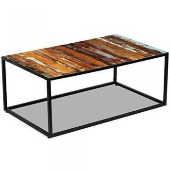 vidaXL Mesa de Centro Madera Maciza Reciclada y Acero 100x60x40 cm Hecha a Mano