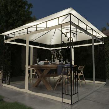 Gazebo con mosquitera y luces LED 3x3x2,73 M crema