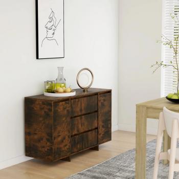 Aparador con 3 cajones de contrachapado ahumado 120x41x75 cm, mueble de almacenaje moderno para salón, armario auxiliar con puertas y cajón de madera