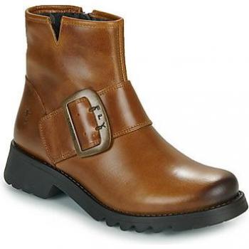 Fly London RILY Women's Leather Ankle Boots with Buckle Strap - Mid Brown