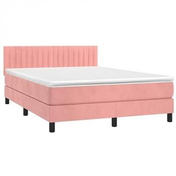 Cama box spring con colchón terciopelo rosa 140x200 cm, incluye colchón viscoelástico, espuma, protector, muelles ensacados, adaptable y acolchado reversible
