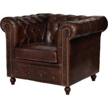 Sillón Chester de Cuero Marrón Natural - Diseño Elegante y Cómodo