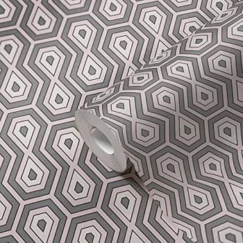 Papel Pintado Vlies Jungle Chic Retro Geométrico Rosa y Gris 0.53 x 10.05 m