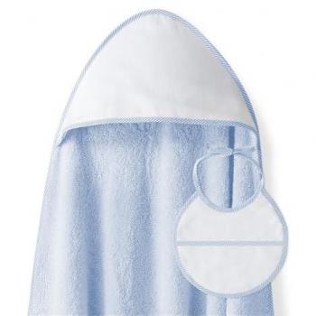 Toalla Capa de Baño Bebé 100% Algodón Rizo con Babero Color Azul y Punto de Cruz Liso 1x1 m