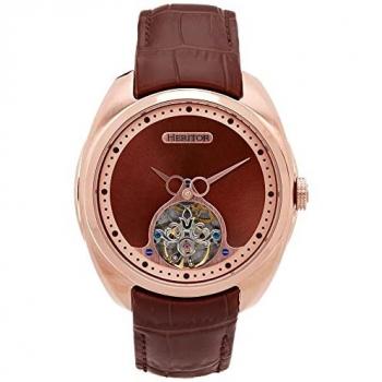 Heritor Automatic Roman Semi-Skeleton Leather Watch - Rose Gold/Light Brown, One Size