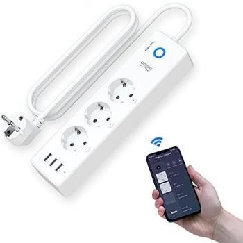 Regleta Inteligente Wifi con 3 Enchufes y 3 USB, Compatible con Alexa y Google Home, Regleta Wifi Programable con Función de Temporizador, Monitoreo de Consumo, Enchufe Inteligente P1-1, 1.5M