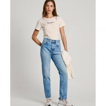 Vaquero Recto de Mujer Pepe Jeans Tiro Alto Efecto Desgastado