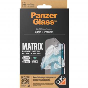 Protector de Pantalla PanzerGlass MATRIX D3O para iPhone 15 - Ultra-Wide Fit con AlignerKit - Antibacteriano y Resistente a Arañazos y Golpes - Transparente