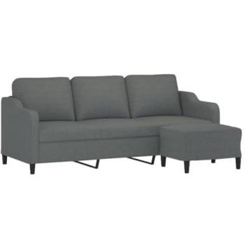 Sofá de 3 plazas con taburete de tela gris oscuro 180 cm