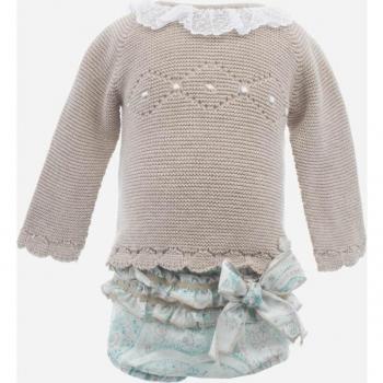 Conjunto de bebé niña beige de algodón