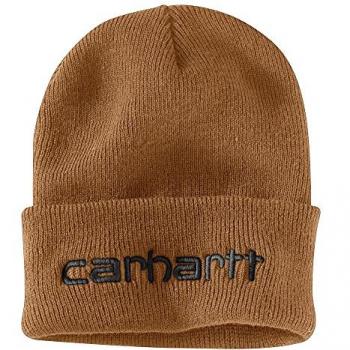 Carhartt Gorro Teller Unisex de punto aislado, color Marrón, tamaño único con dobladillo y logotipo gráfico
