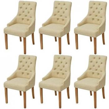 vidaXL 6x Sillas de Salón Comedor Clásicas de Roble y Tela Color Crema Sillón