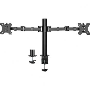 Soporte de Escritorio para 2 Monitores de hasta 32 | Altura Ajustable | VESA | Inclinación - Rotación - Movimiento Lateral | Color Negro