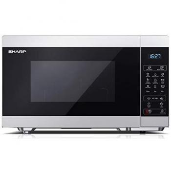 SHARP YC-MG81ES Microondas Con Grill de 28 Litros, control Digital, microondas: 900W, grill: 1100W, 11 Niveles de potencia, Plato giratorio, bloqueo infantil, Función ECO, Color Plateado.