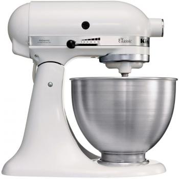 KitchenAid Classic 5K45SSEWH - Robot de Cocina Multifunción con Batidora Amasadora, 4.3 Litros, Blanco con 4 Accesorios Incluidos