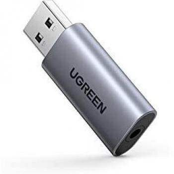 UGREEN Tarjeta de Sonido Externa USB, Adaptador de Audio USB a Jack 3.5mm TRRS, Adaptador de Sonido Estéreo, Convertidor USB a 3,5 mm para Micrófono, Auriculares, Altavoces, PC, Portátil, Linux, PS4