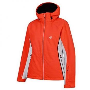 Dare 2b Thrive Waterproof & Breathable High Loft Insulated Ski & Snowboard Jacket with Fixed Foldaway Hood and Snowskirt Chaquetas aislantes Impermeables, Mujer, Coral, 6