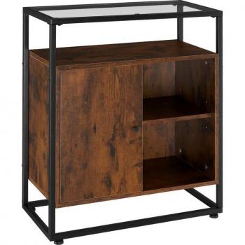 Consola compacta de estilo industrial Tectake Coventry 70 x 38 x 80,5 cm con tablero de cristal, tableros estables de aglomerado con recubrimiento protector de melamina efecto madera y sólida estructura