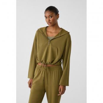 Olive Green Soft-Touch Cropped Hoodie L