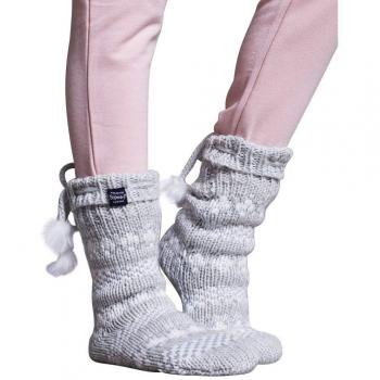 Superdry Mujer Brillo Fair Isle Calcetines Pantufla - Gris/Plata, S