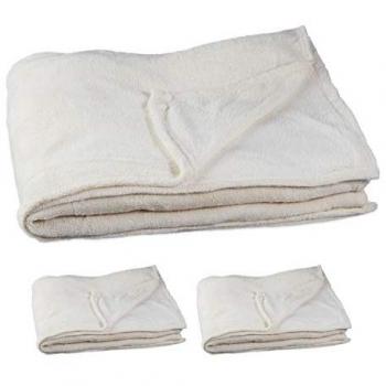 Set de 3 Mantas XXL de Forro Polar Lavables, Suaves y Cálidas para Sofá, 200 x 220 cm, Color Champagne