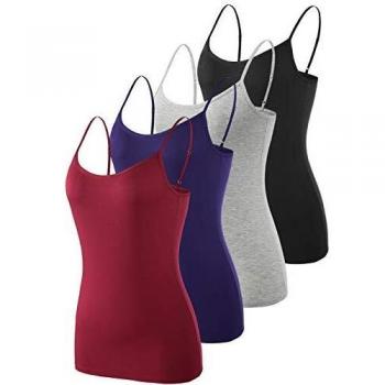 Vislivin Camiseta sin Mangas con Tirantes Finos Ajustables con Camisola sólida básica para Mujer Negro/Gris/Azul Oscuro/Vino Rojo L