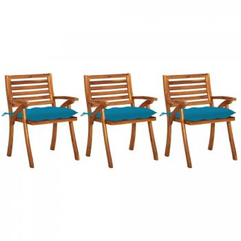Sillas de comedor de jardín con cojines (3 uds) en madera maciza de acacia