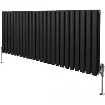 Radiador de Columna Ovalada 600mm x 1440mm con Válvulas Cromadas TRV - Diseño Moderno en Negro
