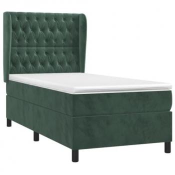 Cama Box Spring con Colchón de Terciopelo Verde Oscuro 80x200 cm