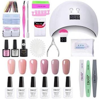 Elite99 Lámpara UV LED para Uñas 48w, 6 Colores Kit de Esmaltes Semipermanentes en Gel UV LED, Base y Top Coat, Semipermanentes, Removedor de Uñas y Accesorios, Kit Uñas de Gel Completo Set 006