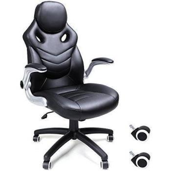 Songmics Silla giratoria de oficina Silla de escritorio Racing negro Recubrimiento de PU Reposabrazos ajustable OBG61B