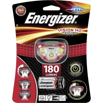Energizer - Linterna Frontal Deportiva LED Vision HD de 300 Lúmenes con Cinta Ajustable, Funciona con 3 Pilas AAA, Modos de Iluminación Intensa, Suave y Atenuada