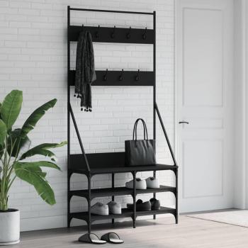 Perchero con soporte para zapatos negro 90x34x184cm