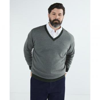 Mirto - Jersey de hombre de punto cuello pico fantasía jacquard Tallas Grandes