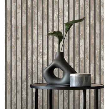 Papel Pintado Efecto Listones de Madera Envejecida con Detalles Metalizados - Oslo Lattes 682388 de GAULAN - Rollo de 10 m x 0,52 m