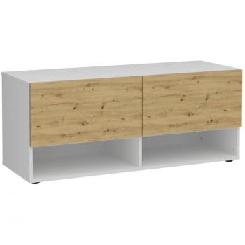 Banco de almacenaje FMD con 2 cajones en roble y blanco, dimensiones 108,9x41,7x46,1cm