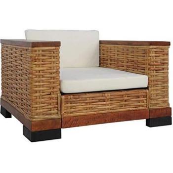 vidaXL Sillón con cojines de ratán natural marrón