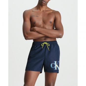 Bañador de largo medio de hombre estampado Calvin Klein CK Monogram azul oscuro amarillo - S