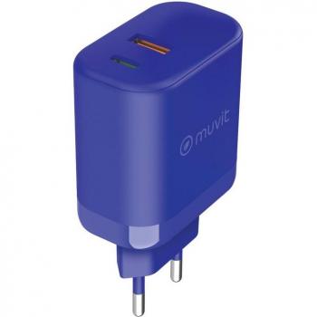 Cargador de pared Muvit For Change 1 USB 36W + 1 Tipo C PD 45W Azul