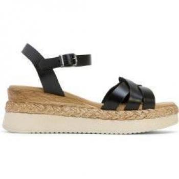 Sandalias de cuña de piel negra Frida con cierre de hebilla y altura de 5,5cm