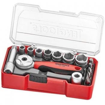 Juego de llaves de vaso Teng Tools de 15 piezas con cuadrado de 1/4 pulgadas, compatible con bandeja TTTJ04