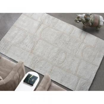 Alfombra de algodón con relieve hecha a mano - 160 x 230 cm - 1800g/m2 - color marfil - HAZELA