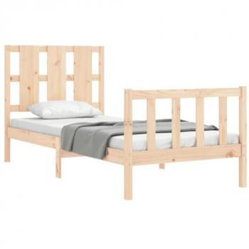 Estructura de cama con cabecero madera maciza de pino 90x190 cm en color marrón, sin colchón, ideal para muebles de dormitorio
