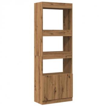 Aparador alto de madera de ingeniería en roble artesanal, dimensiones 63x33x180 cm