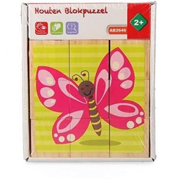 Puzzle de Madera Natural de 10 Piezas con Cubos para Más Diversión