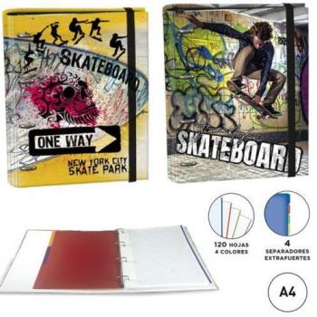 Carpeta de anillas SENFORT Skateboard A4 35mm con recambio de 120 hojas y separadores Modelos Surtidos