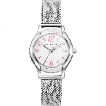 VICEROY - Reloj Sweet Niña con Esfera Blanca, Números en Rosa y Elegante Malla Milanesa de Acero