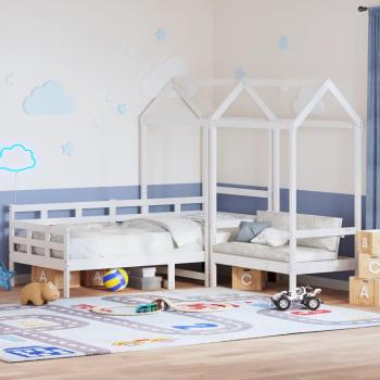 Juego de sofá cama y banco con techo blanco de pino macizo 90x200 cm